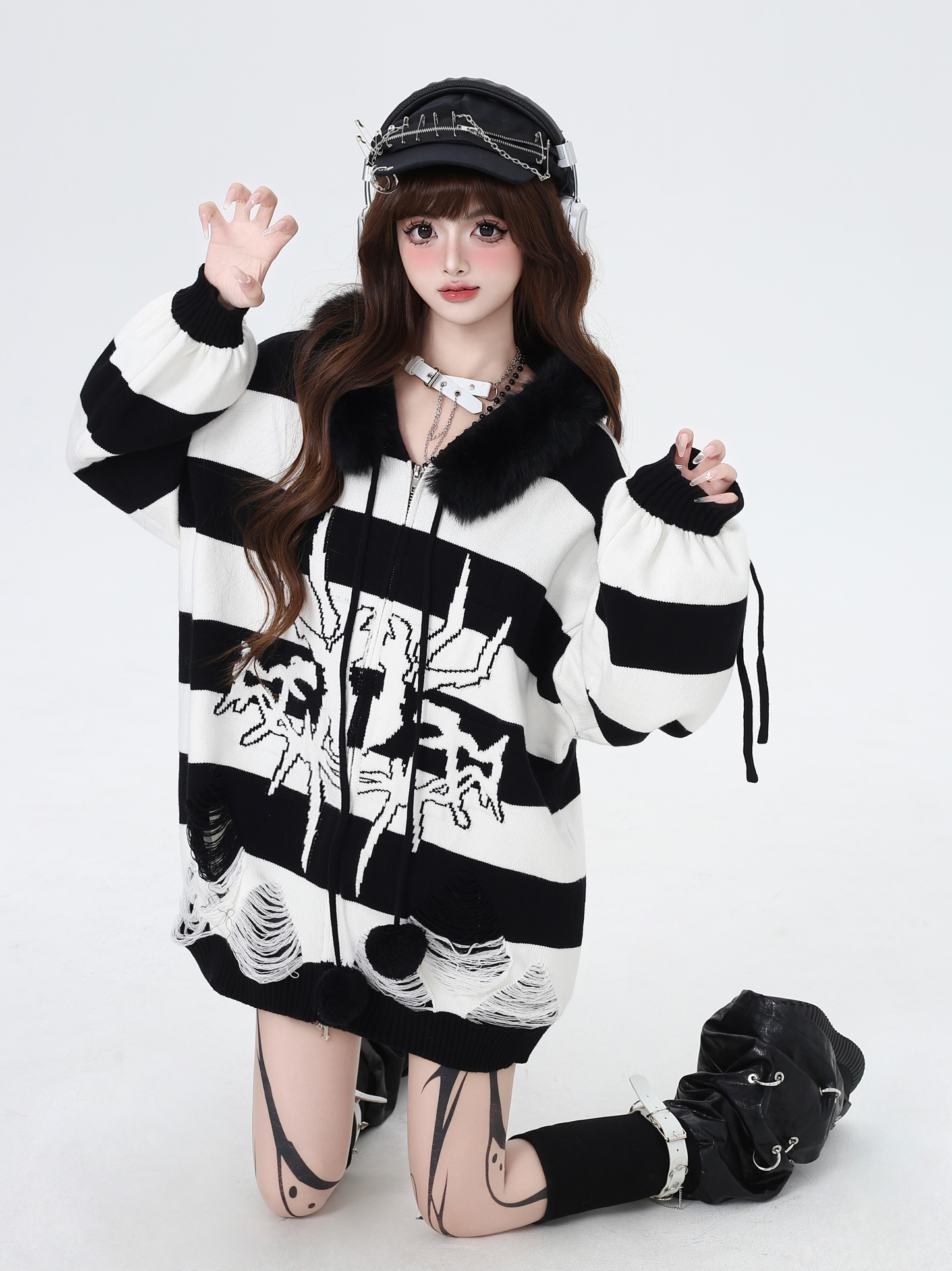 Punk Striped Loose Cardigan Sweater PA20138