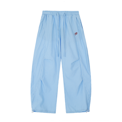 Check embroidered pleated paratrooper pants PA20257