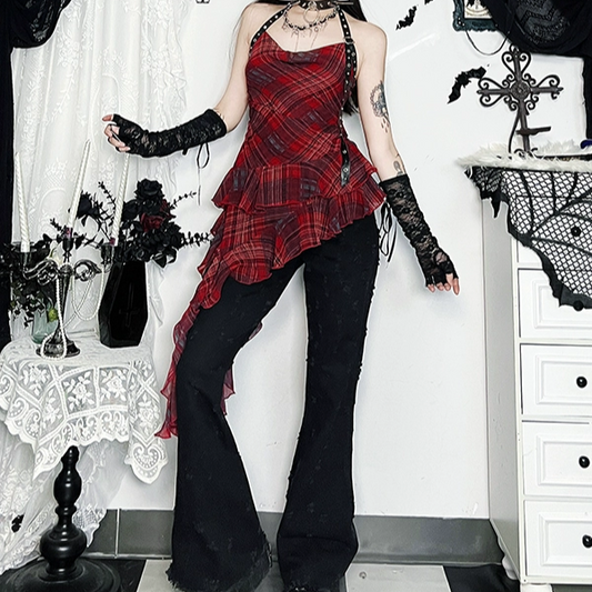 Red plaid y2k camisole PA20175