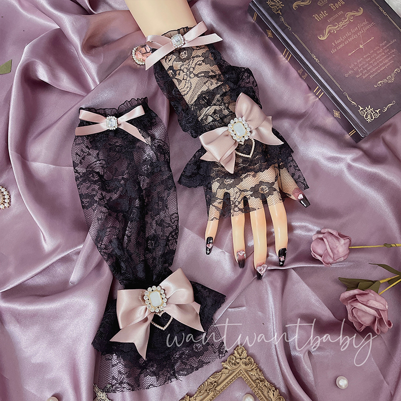 Lolita Bow Rhinestone Heart Lace Sleeves PA20190