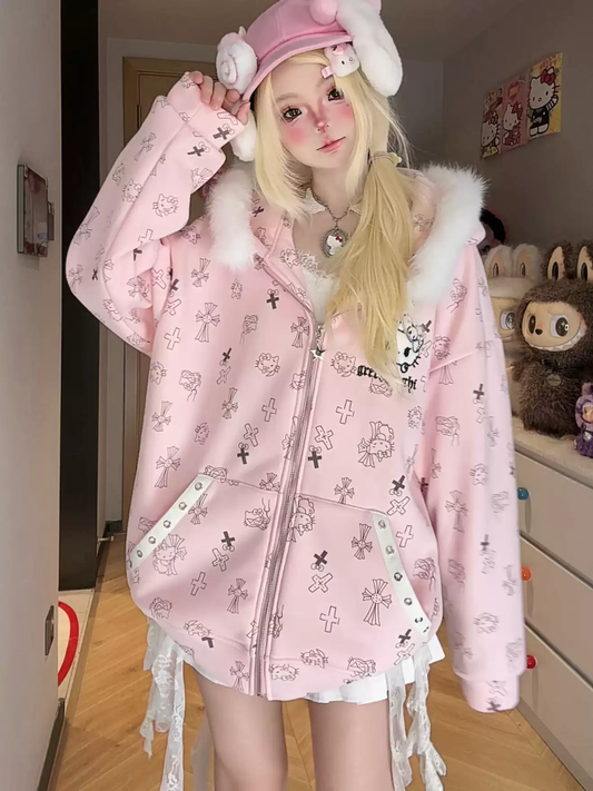 Fur Collar Sweatshirt Jacket PA20343