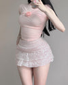 Sweet pink short sleeveless suit PL53657