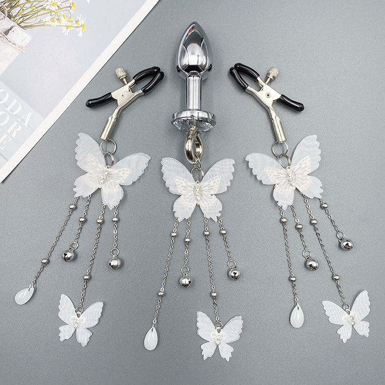 White butterfly sex bell with rhinestones PL53641