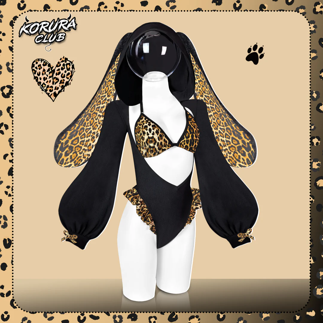 Leopard Print Bunny Cosplay Long-Sleeve Lingerie Set KO146