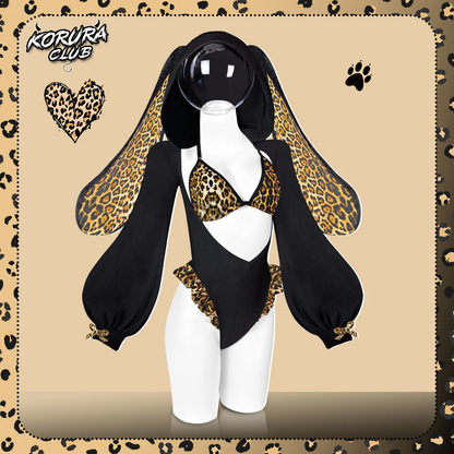 Leopard Print Bunny Cosplay Long-Sleeve Lingerie Set KO146