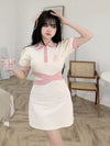 polo collar knit bow waist dress PL53361