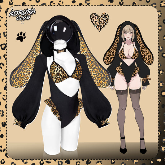 Leopard Print Bunny Cosplay Long-Sleeve Lingerie Set KO146