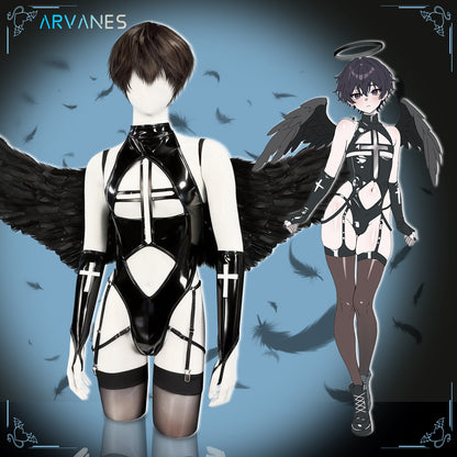 Pre-Order Dark Cross Wings Strappy Outfit (4-Piece Set) AS07
