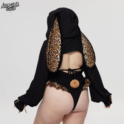 Leopard Print Bunny Cosplay Long-Sleeve Lingerie Set KO146