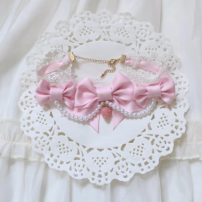 Pink bow strawberry Lolita choker PA20128
