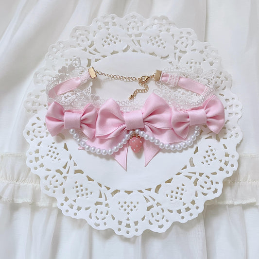 Pink bow strawberry Lolita choker PA20128