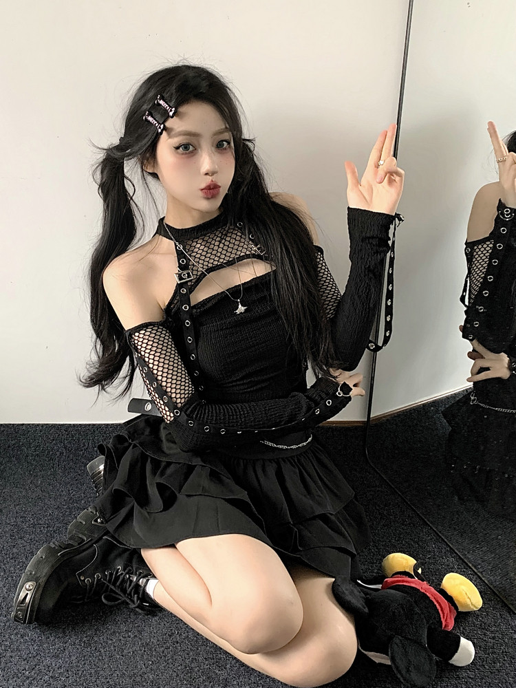 Cyberpunk fishnet skirt set PA20336