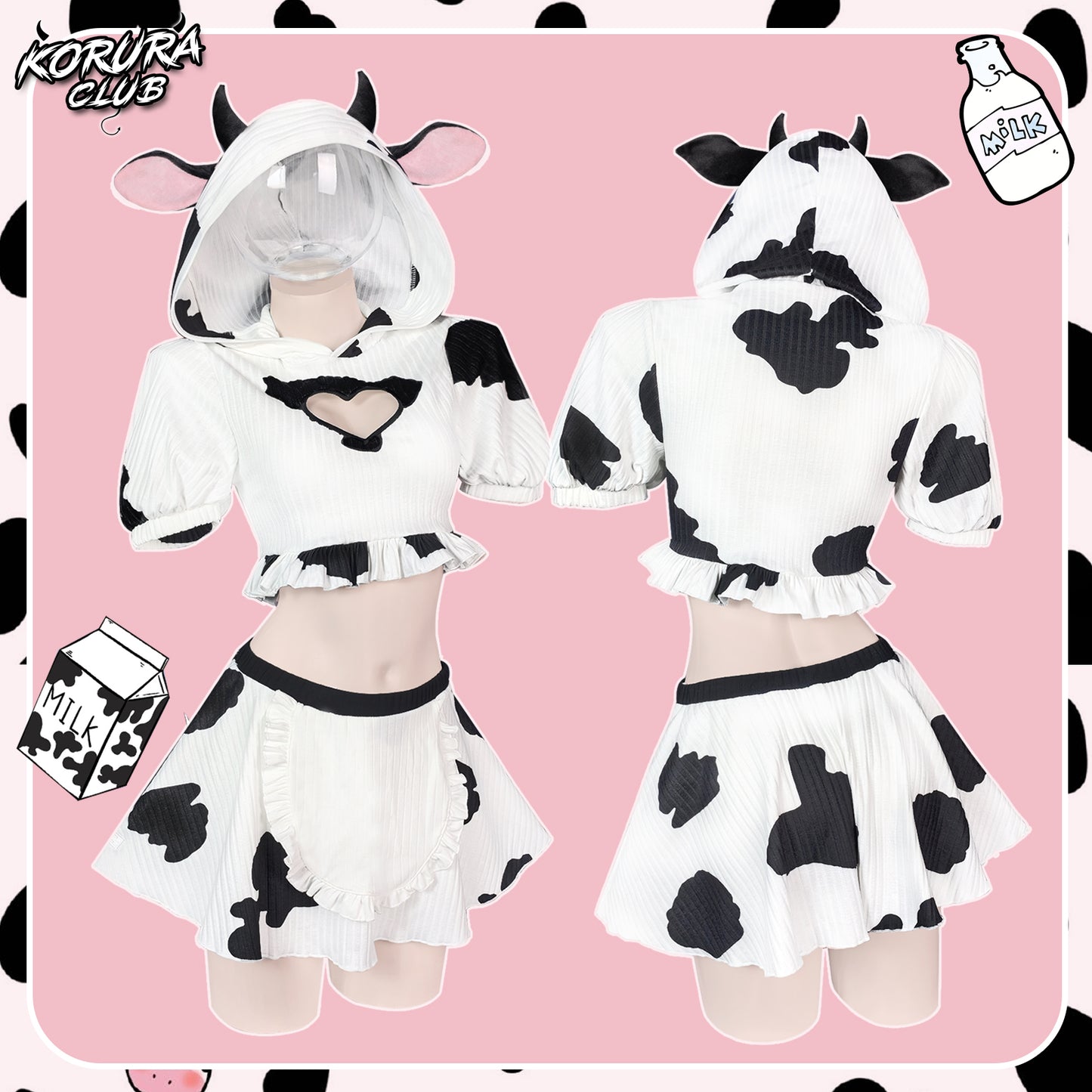 Cosplay Cow Print Skirt Set KO155