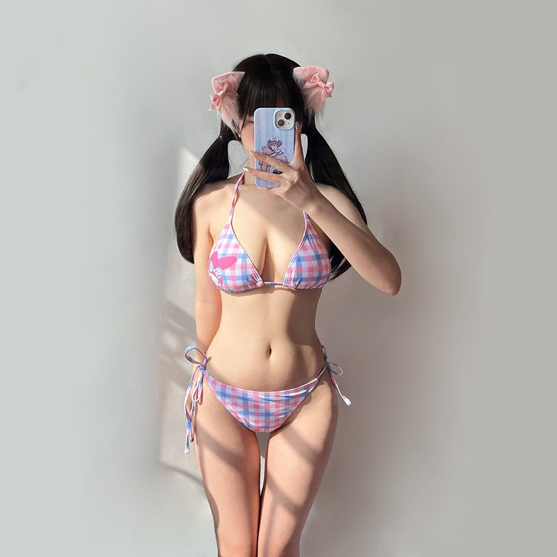 Cute Pink Plaid Bikini PL53807