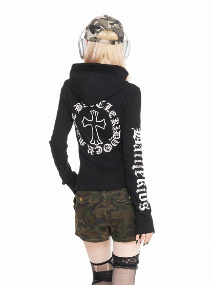 Gothic Hooded Double Zip Cardigan PA20274