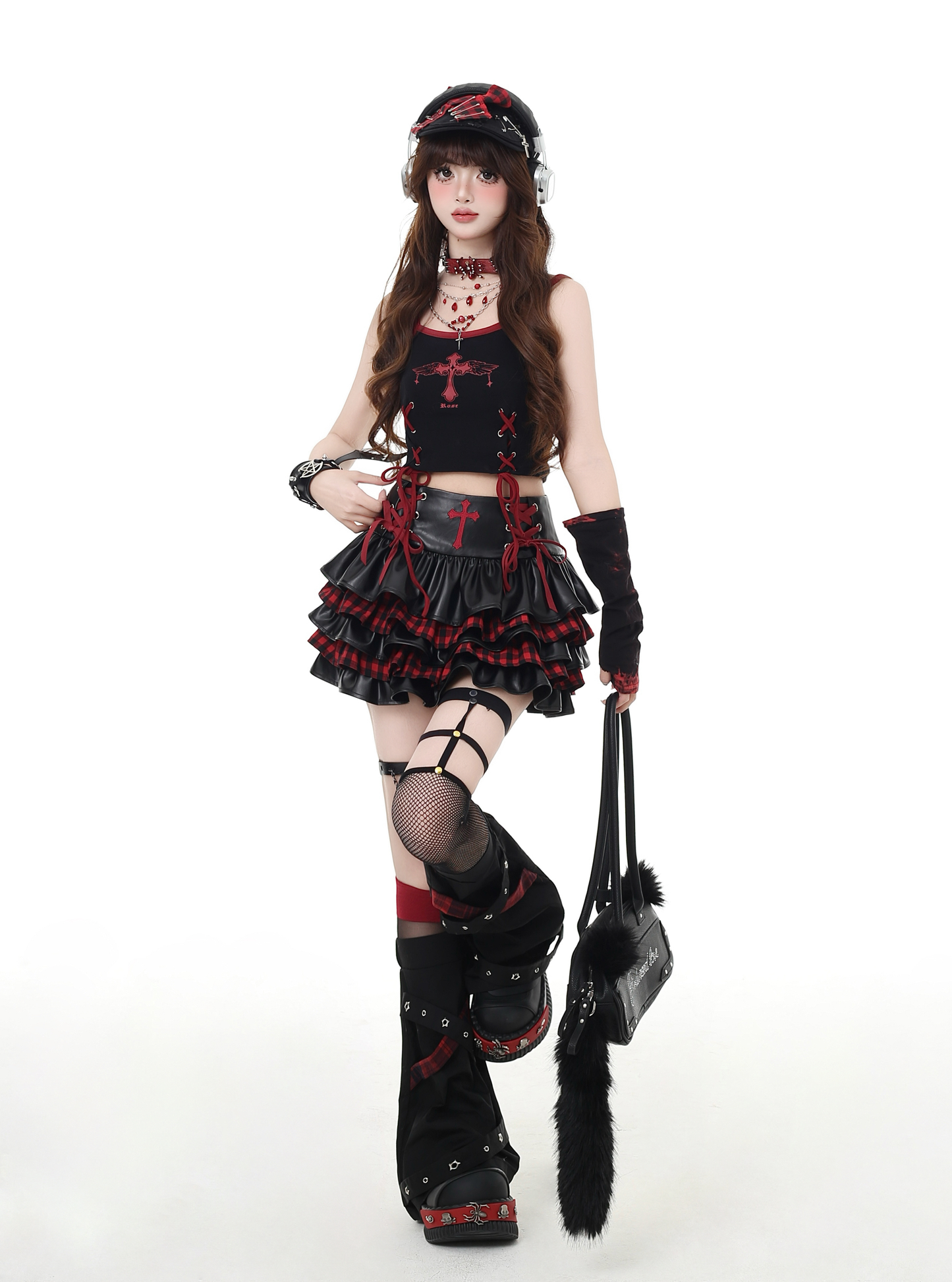 Punk cake leather skirt PA20137
