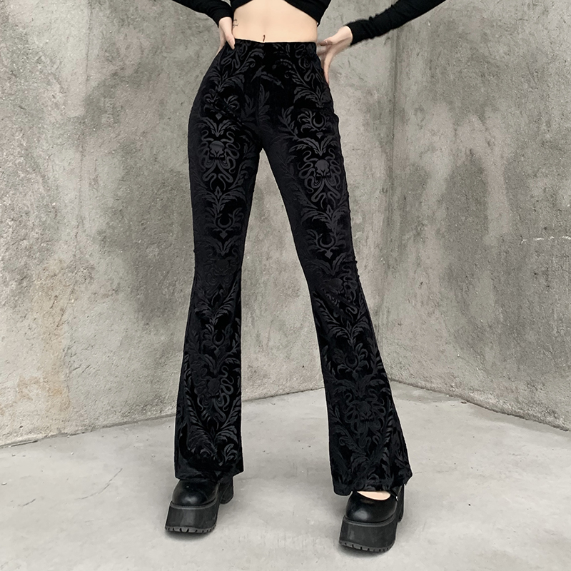 Dark-patterned velvet flared pants PA20168