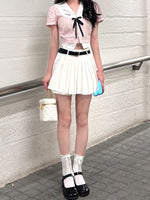 Pink shirt + high waist skirt PL53334