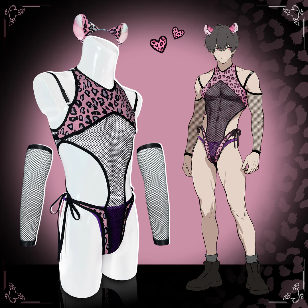 Pre-sale Pink Leopard Fishnet Bodysuit (5-Piece Set) AS62