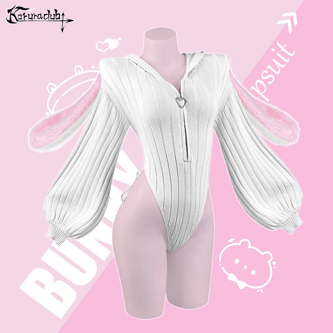 White Bunny Hoodie Bodysuit MG17