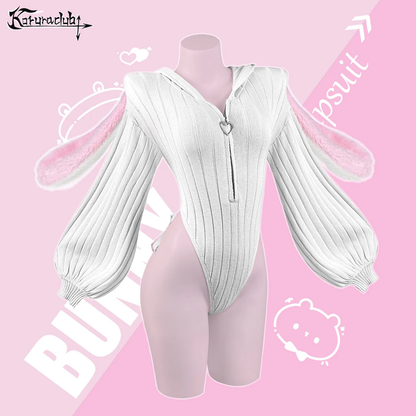 White Bunny Hoodie Bodysuit MG17
