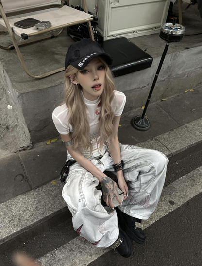 Punk y2k dirty dyed work jeans PA20248