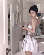 SATIN SILVER SLIP DRESS PL53235