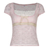 Pink Lace Hollow Square Neck Short Sleeves PL53433