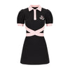 polo collar knit bow waist dress PL53361