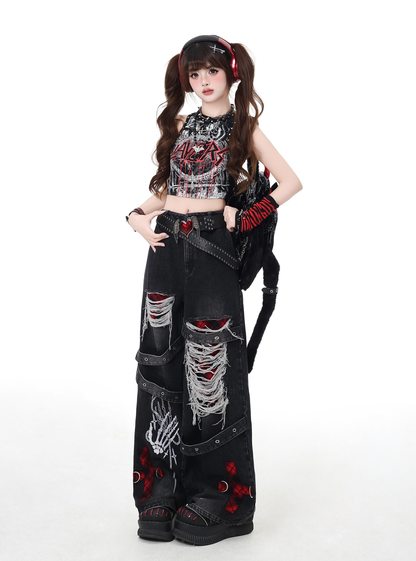 Punk ripped washed jeans PA20135