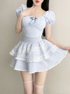 Blue plaid top + high waist tutu skirt two-piece set PL53517