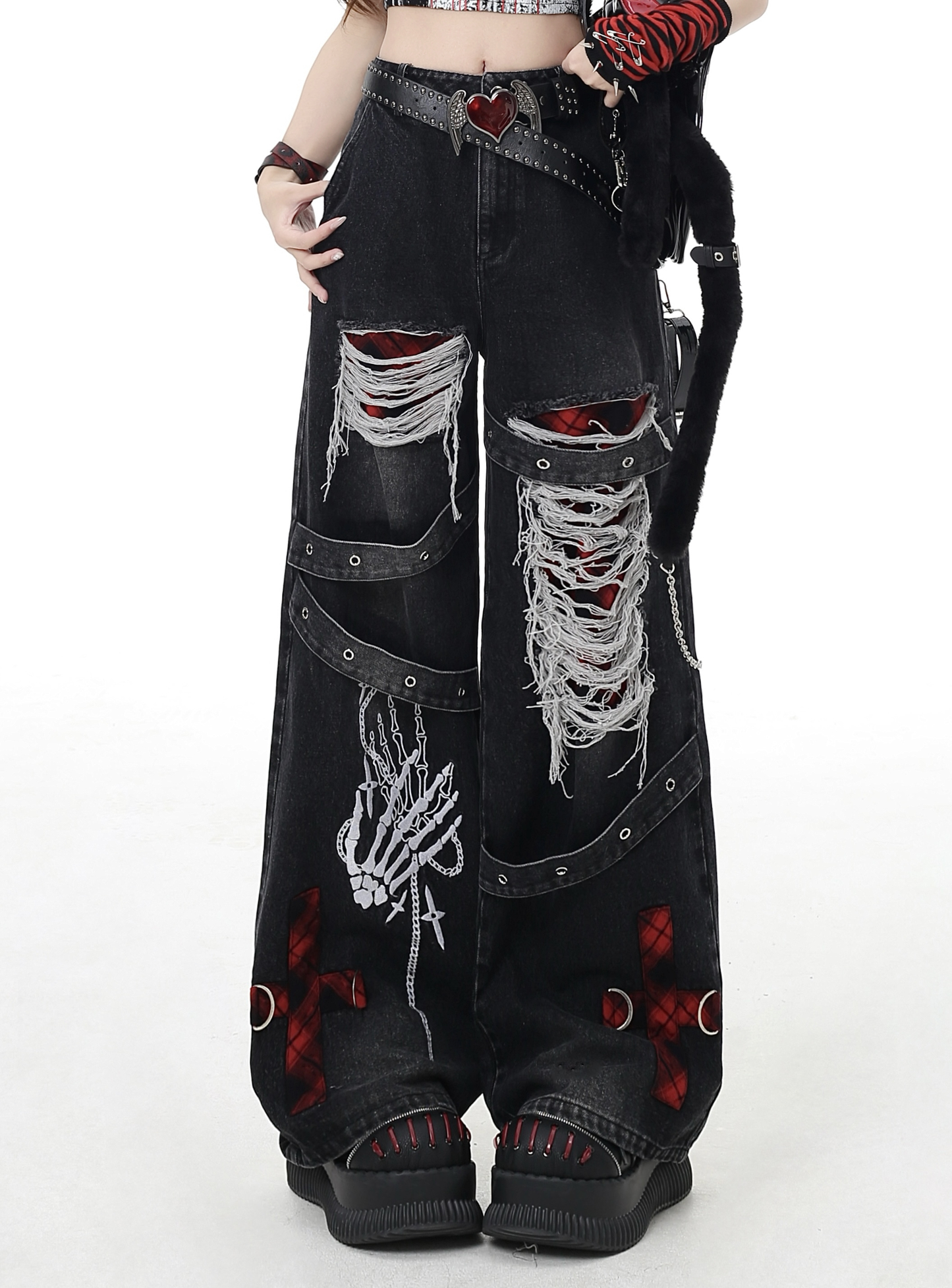 Punk ripped washed jeans PA20135