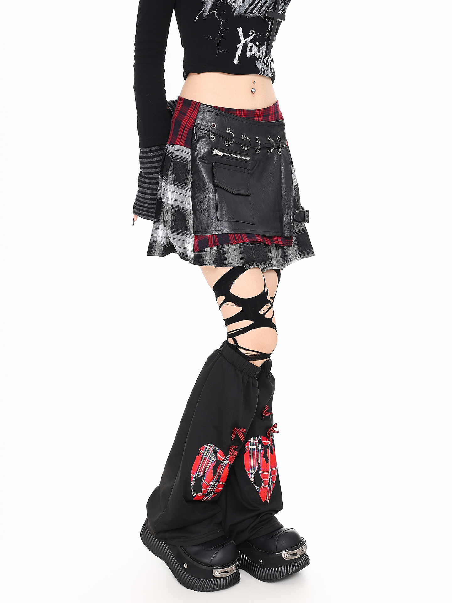 Plaid patchwork irregular skirt PA20277