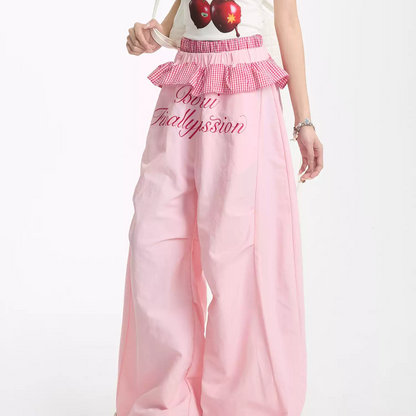 Embroidered checked lace wide-leg pants PA20157