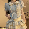 baby blue top + white cake skirt PL53342