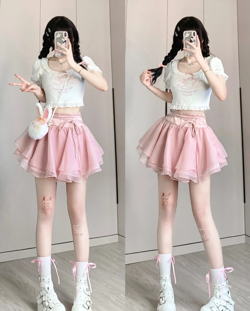 Angel sweet lace T-shirt + tutu skirt PL53362