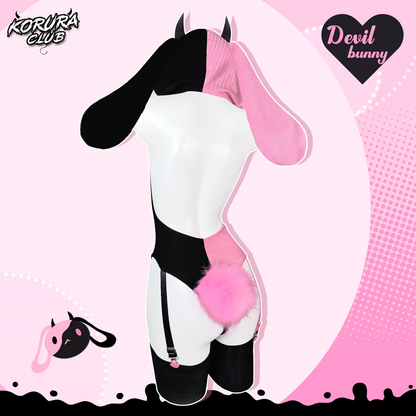 Heart Pattern Two-Tone Black and pink Bunny KO144