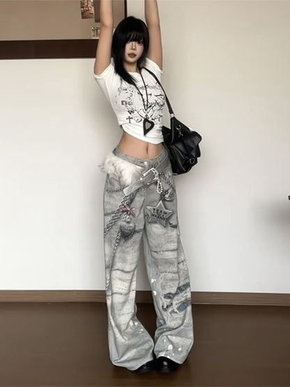 y2k subculture punk retro chain jeans PA20251