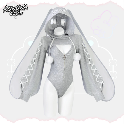 Grey Heart-Lock Floppy Bunny Jumpsuit MG22