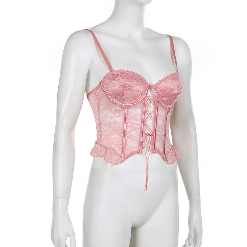 Romantic fishbone lace stitching camisole corset PL53450