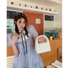 French Round Neck Puff Sleeve Babydoll Dress PL53508