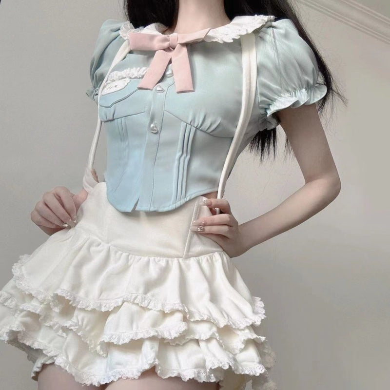 Cute Bear Suspender Skirt Suit PL53716