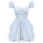 Blue Puff Sleeve Tie Princess Dress PL53366