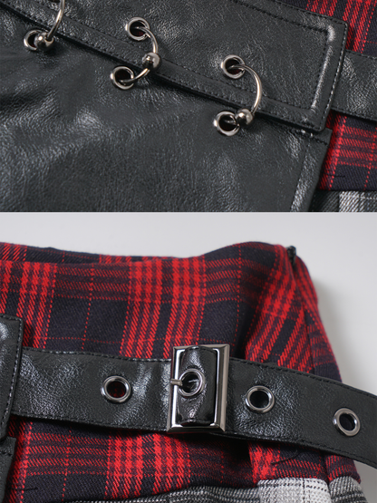 Plaid patchwork irregular skirt PA20277