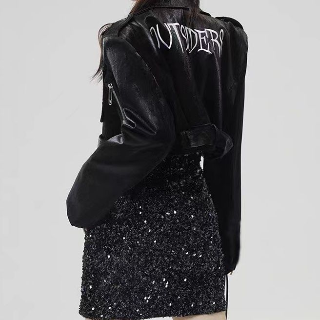 Hot girl waist-baring leather jacket PA20165