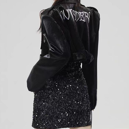 Hot girl waist-baring leather jacket PA20165