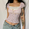 Pink Lace Hollow Square Neck Short Sleeves PL53433