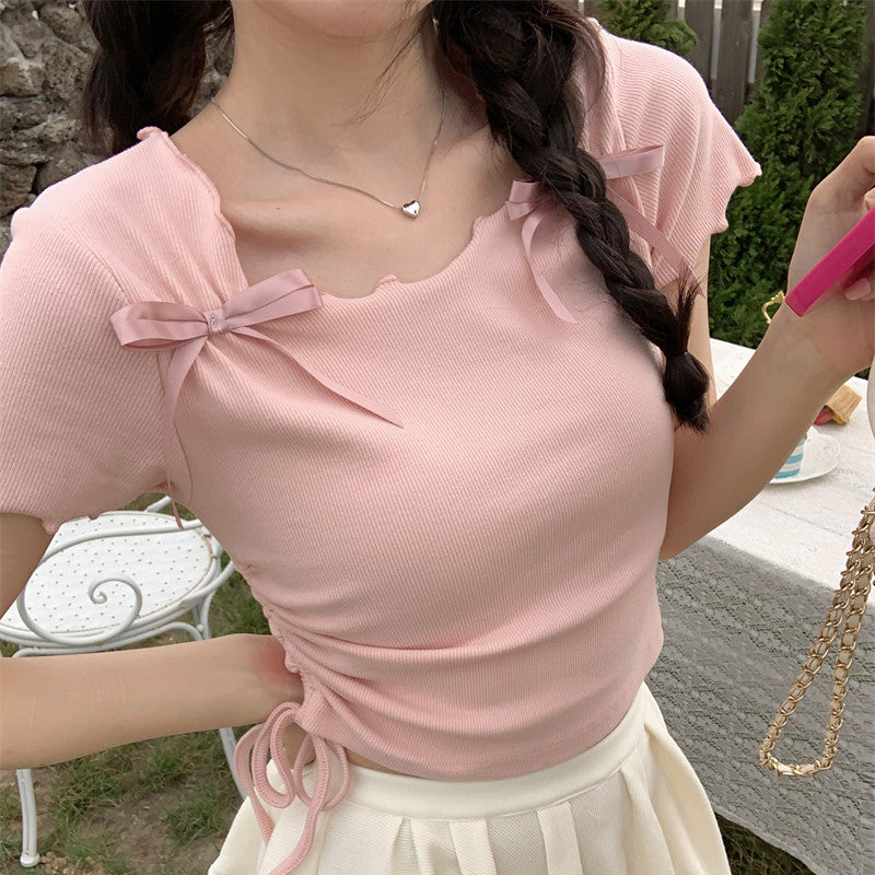 Pink Bow Tie Short Sleeve Top PL53408