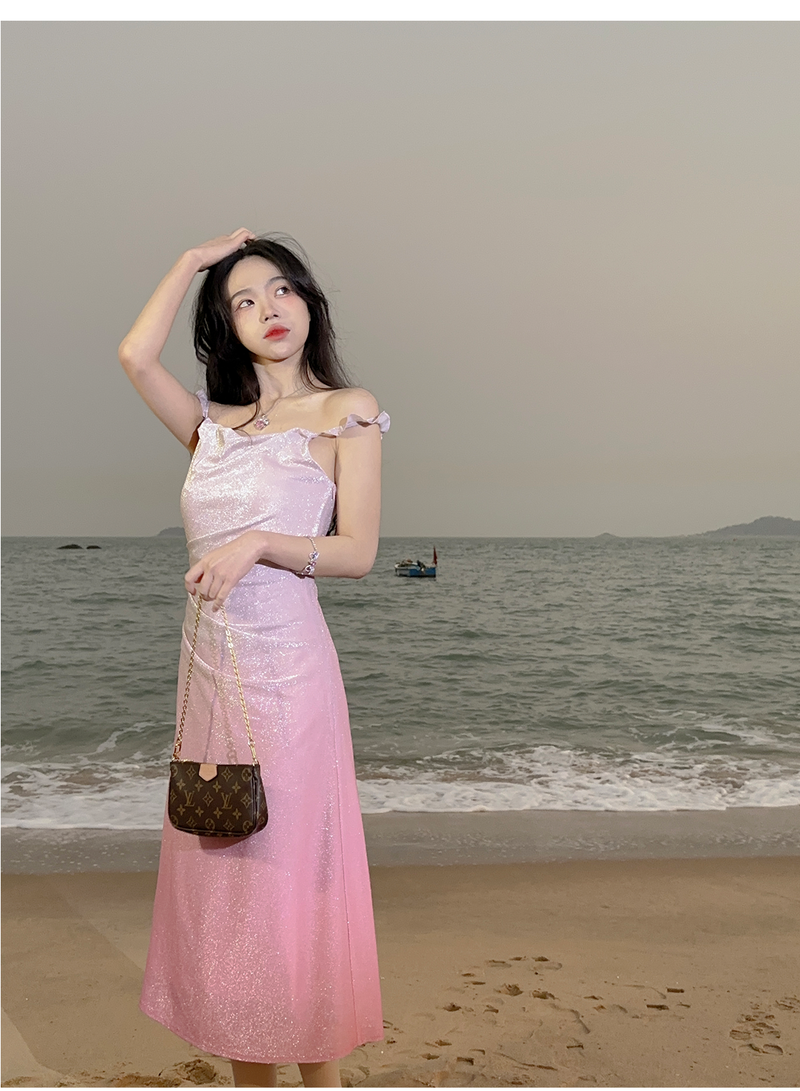 Pink suspender gradient skirt PL53208