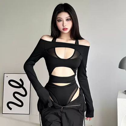Hollow long-sleeved jumpsuit PA20335